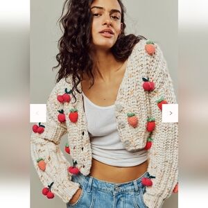 Free People Strawberry Fields Cardigan In Strawberry Sugar Combo Large